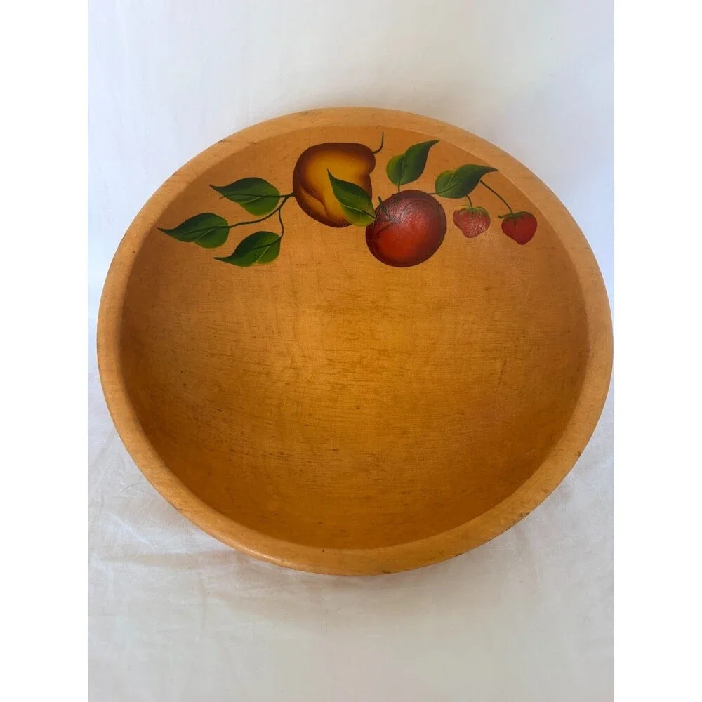Vintage Hand Painted Footed Wooden Fruit Bowl